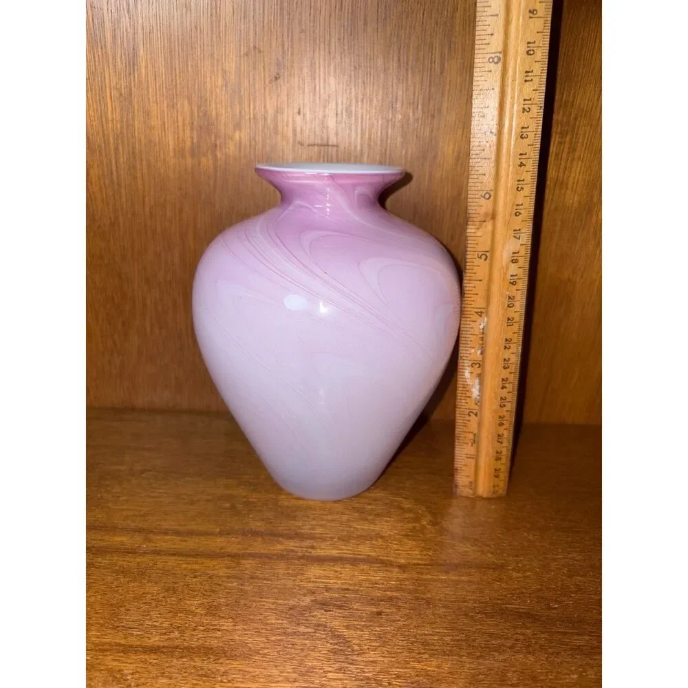 Vintage Handblown Pink and White Small Vase Vitrix Glass Corning 1992 Signed